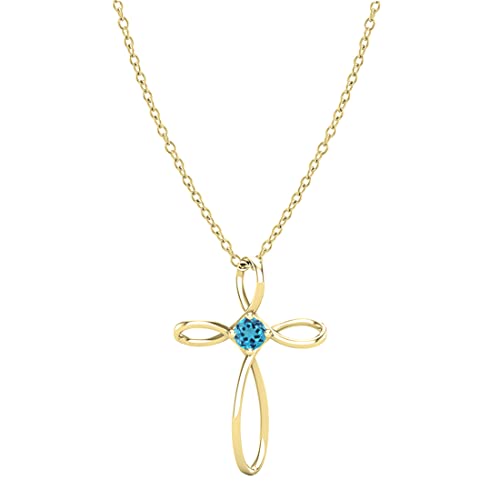 Dazzlingrock Collection 4mm Round Blue Topaz Solitaire Twisted Criss Cross Pendant with 18 inch Gold Chain for Women in 18K Yellow Gold