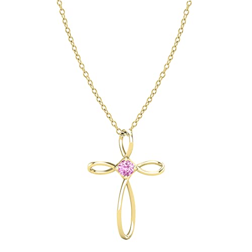 Dazzlingrock Collection 4mm Round Pink Sapphire Solitaire Twisted Criss Cross Pendant with 18 inch Gold Chain for Women in 14K Yellow Gold