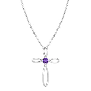 Dazzlingrock Collection 4mm Round Amethyst Solitaire Twisted Criss Cross Pendant with 18 inch Silver Chain for Women in 10K White Gold