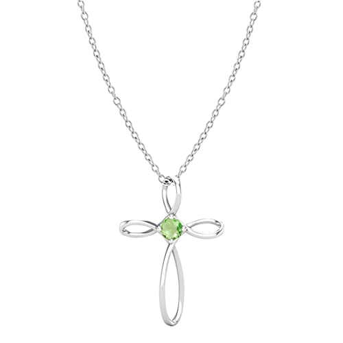 Dazzlingrock Collection 4mm Round Peridot Solitaire Twisted Criss Cross Pendant with 18 inch Silver Chain for Women in 10K White Gold