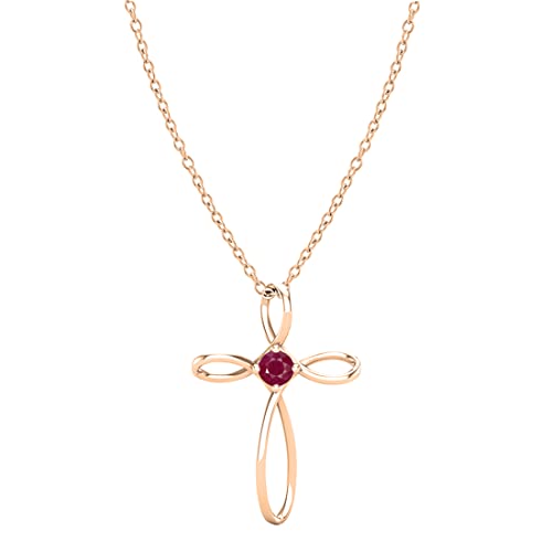 Dazzlingrock Collection 4mm Round Ruby Solitaire Twisted Criss Cross Pendant with 18 inch Gold Chain for Women in 10K Rose Gold