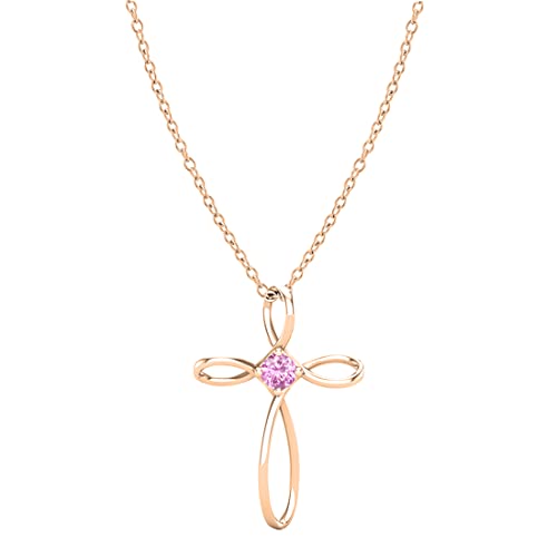 Dazzlingrock Collection 4mm Round Pink Sapphire Solitaire Twisted Criss Cross Pendant with 18 inch Gold Chain for Women in 10K Rose Gold