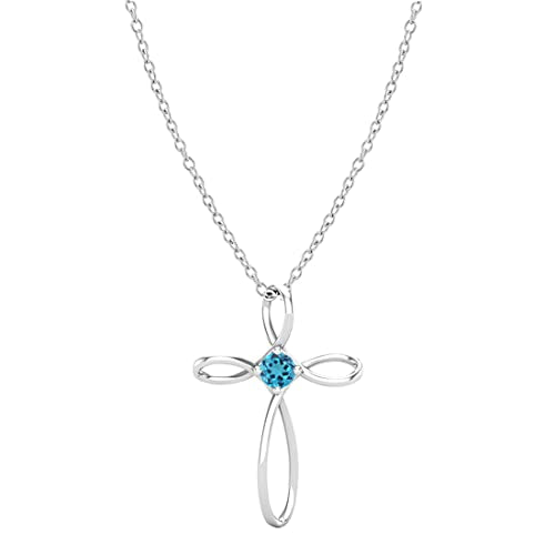 Dazzlingrock Collection 4mm Round Blue Topaz Solitaire Twisted Criss Cross Pendant with 18 inch Silver Chain for Women in 10K White Gold