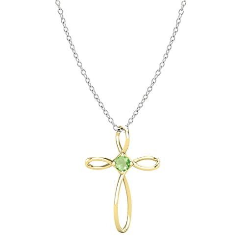 Dazzlingrock Collection 4mm Round Peridot Solitaire Twisted Criss Cross Pendant with 18 inch Silver Chain for Women in 14K Yellow Gold