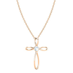 Dazzlingrock Collection 4mm Round Aquamarine Solitaire Twisted Criss Cross Pendant with 18 inch Gold Chain for Women in 10K Rose Gold