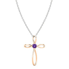 Load image into Gallery viewer, Dazzlingrock Collection 4mm Round Amethyst Solitaire Twisted Criss Cross Pendant with 18 inch Silver Chain for Women in 18K Rose Gold
