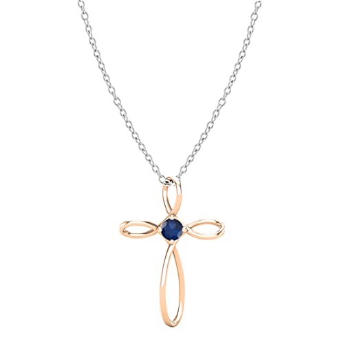 Dazzlingrock Collection 4mm Round Blue Sapphire Solitaire Twisted Criss Cross Pendant with 18 inch Silver Chain for Women in 18K Rose Gold