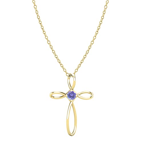 Dazzlingrock Collection 4mm Round Tanzanite Solitaire Twisted Criss Cross Pendant with 18 inch Gold Chain for Women in 18K Yellow Gold