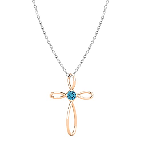 Dazzlingrock Collection 4mm Round Blue Topaz Solitaire Twisted Criss Cross Pendant with 18 inch Silver Chain for Women in 14K Rose Gold