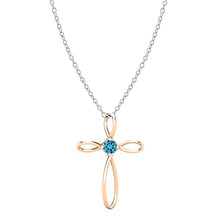 Load image into Gallery viewer, Dazzlingrock Collection 4mm Round Blue Topaz Solitaire Twisted Criss Cross Pendant with 18 inch Silver Chain for Women in 10K Rose Gold
