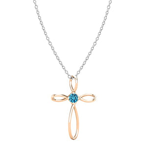 Dazzlingrock Collection 4mm Round Blue Topaz Solitaire Twisted Criss Cross Pendant with 18 inch Silver Chain for Women in 10K Rose Gold