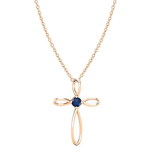 Dazzlingrock Collection 4mm Round Blue Sapphire Solitaire Twisted Criss Cross Pendant with 18 inch Gold Chain for Women in 14K Rose Gold