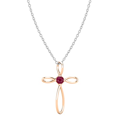 Dazzlingrock Collection 4mm Round Ruby Solitaire Twisted Criss Cross Pendant with 18 inch Silver Chain for Women in 10K Rose Gold