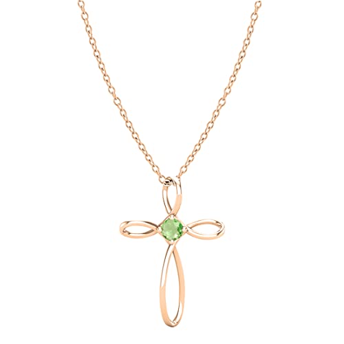 Dazzlingrock Collection 4mm Round Peridot Solitaire Twisted Criss Cross Pendant with 18 inch Gold Chain for Women in 14K Rose Gold