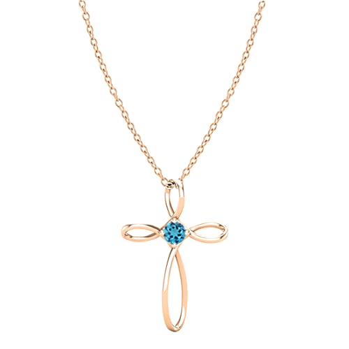 Dazzlingrock Collection 4mm Round Blue Topaz Solitaire Twisted Criss Cross Pendant with 18 inch Gold Chain for Women in 14K Rose Gold