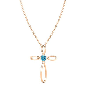 Dazzlingrock Collection 4mm Round Blue Topaz Solitaire Twisted Criss Cross Pendant with 18 inch Gold Chain for Women in 10K Rose Gold