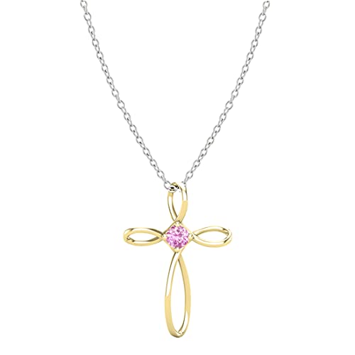 Dazzlingrock Collection 4mm Round Pink Sapphire Solitaire Twisted Criss Cross Pendant with 18 inch Silver Chain for Women in 14K Yellow Gold
