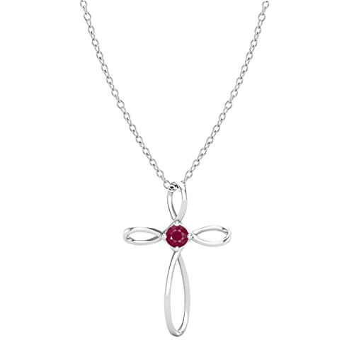 Dazzlingrock Collection 4mm Round Ruby Solitaire Twisted Criss Cross Pendant with 18 inch Silver Chain for Women in 18K White Gold