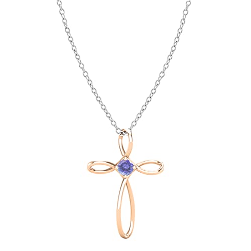 Dazzlingrock Collection 4mm Round Tanzanite Solitaire Twisted Criss Cross Pendant with 18 inch Silver Chain for Women in 10K Rose Gold