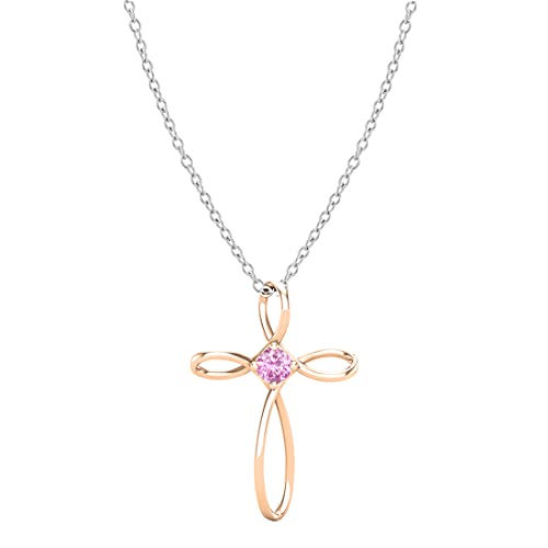 Dazzlingrock Collection 4mm Round Pink Sapphire Solitaire Twisted Criss Cross Pendant with 18 inch Silver Chain for Women in 10K Rose Gold