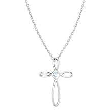 Load image into Gallery viewer, Dazzlingrock Collection 4mm Round Aquamarine Solitaire Twisted Criss Cross Pendant with 18 inch Silver Chain for Women in 14K White Gold
