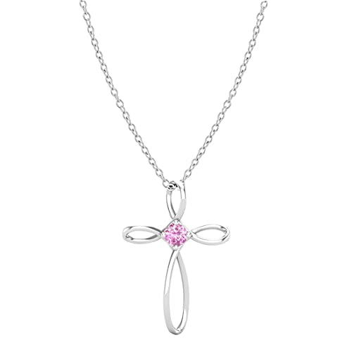 Dazzlingrock Collection 4mm Round Pink Sapphire Solitaire Twisted Criss Cross Pendant with 18 inch Silver Chain for Women in 10K White Gold