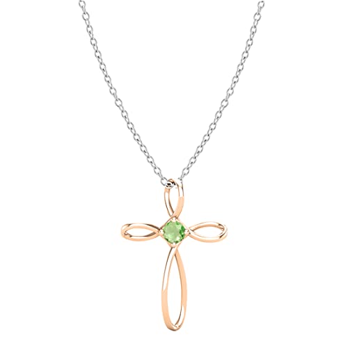 Dazzlingrock Collection 4mm Round Peridot Solitaire Twisted Criss Cross Pendant with 18 inch Silver Chain for Women in 18K Rose Gold