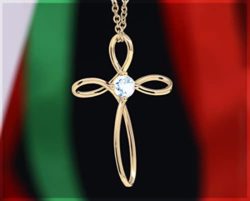 Dazzlingrock Collection 4mm Round Aquamarine Solitaire Twisted Criss Cross Pendant with 18 inch Gold Chain for Women in 18K Yellow Gold