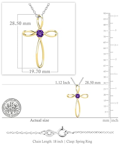 Dazzlingrock Collection 4mm Round Amethyst Solitaire Twisted Criss Cross Pendant with 18 inch Silver Chain for Women in 14K Yellow Gold