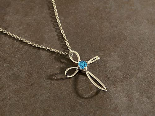 Dazzlingrock Collection 4mm Round Blue Topaz Solitaire Twisted Criss Cross Pendant with 18 inch Gold Chain for Women in 10K Yellow Gold
