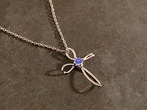 Dazzlingrock Collection 4mm Round Tanzanite Solitaire Twisted Criss Cross Pendant with 18 inch Gold Chain for Women in 14K Rose Gold