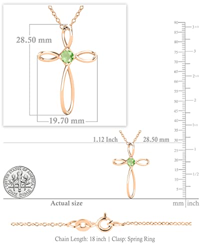 Dazzlingrock Collection 4mm Round Peridot Solitaire Twisted Criss Cross Pendant with 18 inch Gold Chain for Women in 14K Rose Gold