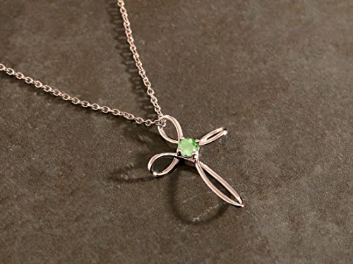 Dazzlingrock Collection 4mm Round Peridot Solitaire Twisted Criss Cross Pendant with 18 inch Gold Chain for Women in 10K Rose Gold