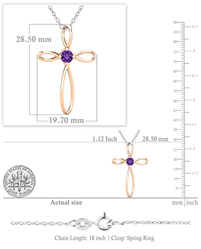 Dazzlingrock Collection 4mm Round Amethyst Solitaire Twisted Criss Cross Pendant with 18 inch Silver Chain for Women in 10K Rose Gold