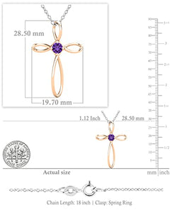 Dazzlingrock Collection 4mm Round Amethyst Solitaire Twisted Criss Cross Pendant with 18 inch Silver Chain for Women in 14K Rose Gold