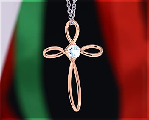 Dazzlingrock Collection 4mm Round Aquamarine Solitaire Twisted Criss Cross Pendant with 18 inch Silver Chain for Women in 18K Rose Gold