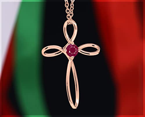 Dazzlingrock Collection 4mm Round Ruby Solitaire Twisted Criss Cross Pendant with 18 inch Gold Chain for Women in 18K Rose Gold