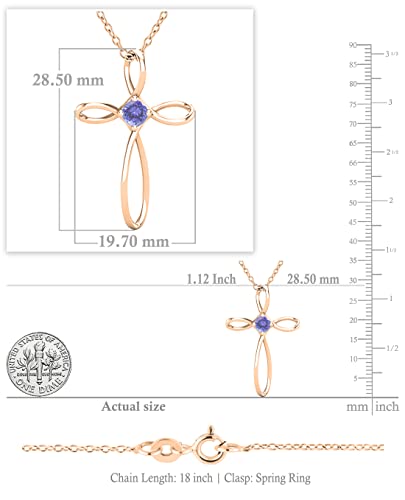 Dazzlingrock Collection 4mm Round Tanzanite Solitaire Twisted Criss Cross Pendant with 18 inch Gold Chain for Women in 18K Rose Gold