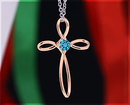 Dazzlingrock Collection 4mm Round Blue Topaz Solitaire Twisted Criss Cross Pendant with 18 inch Silver Chain for Women in 14K Rose Gold