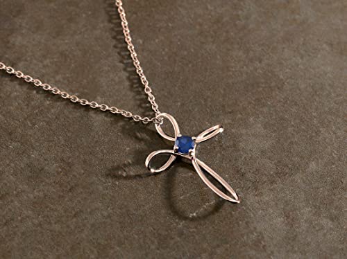 Dazzlingrock Collection 4mm Round Blue Sapphire Solitaire Twisted Criss Cross Pendant with 18 inch Gold Chain for Women in 18K Rose Gold