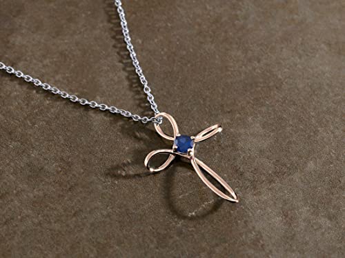 Dazzlingrock Collection 4mm Round Blue Sapphire Solitaire Twisted Criss Cross Pendant with 18 inch Silver Chain for Women in 10K Rose Gold