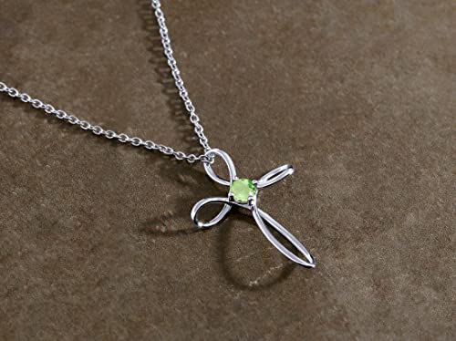 Dazzlingrock Collection 4mm Round Peridot Solitaire Twisted Criss Cross Pendant with 18 inch Gold Chain for Women in 10K White Gold
