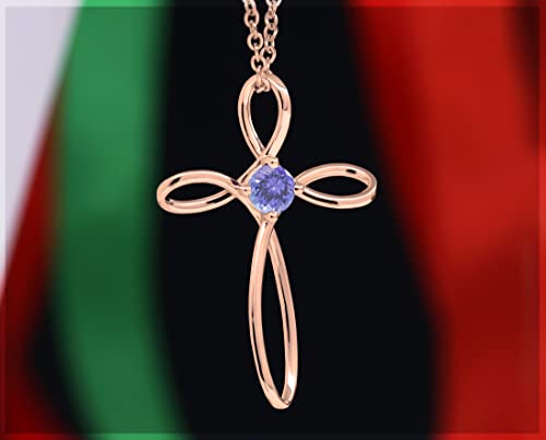 Dazzlingrock Collection 4mm Round Tanzanite Solitaire Twisted Criss Cross Pendant with 18 inch Gold Chain for Women in 14K Rose Gold