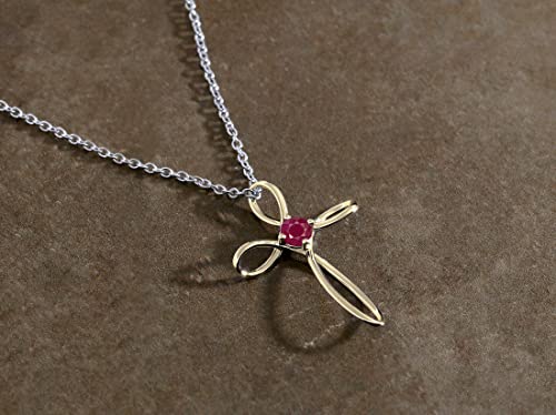 Dazzlingrock Collection 4mm Round Ruby Solitaire Twisted Criss Cross Pendant with 18 inch Silver Chain for Women in 10K Yellow Gold