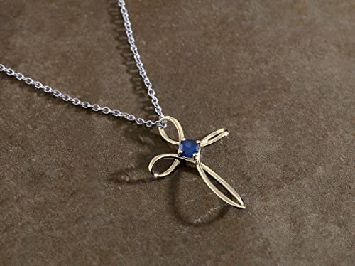 Dazzlingrock Collection 4mm Round Blue Sapphire Solitaire Twisted Criss Cross Pendant with 18 inch Silver Chain for Women in 18K Yellow Gold