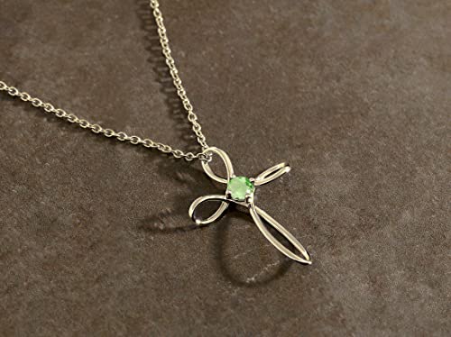 Dazzlingrock Collection 4mm Round Peridot Solitaire Twisted Criss Cross Pendant with 18 inch Gold Chain for Women in 10K Yellow Gold