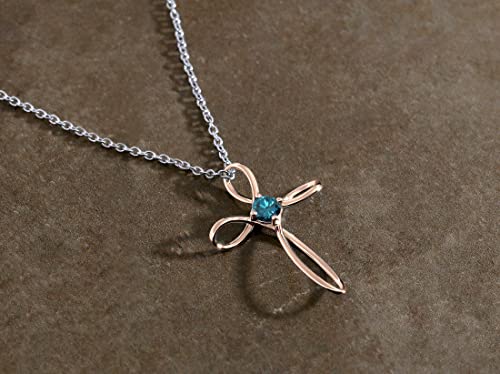 Dazzlingrock Collection 4mm Round Blue Diamond Solitaire Twisted Criss Cross Pendant with 18 inch Silver Chain for Women (0.25 ctw, Color Blue, Clarity I2-I3) in 18K Rose Gold