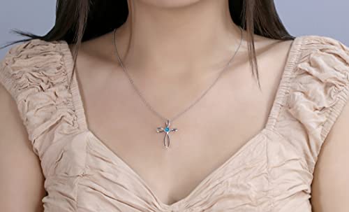 Dazzlingrock Collection 4mm Round Blue Topaz Solitaire Twisted Criss Cross Pendant with 18 inch Silver Chain for Women in 14K White Gold