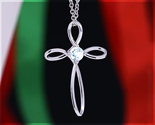 Dazzlingrock Collection 4mm Round Aquamarine Solitaire Twisted Criss Cross Pendant with 18 inch Gold Chain for Women in 14K White Gold