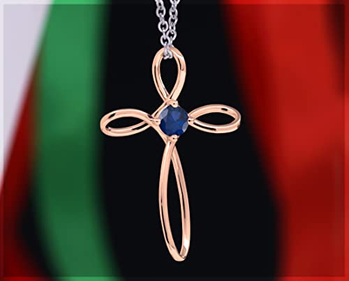 Dazzlingrock Collection 4mm Round Blue Sapphire Solitaire Twisted Criss Cross Pendant with 18 inch Silver Chain for Women in 18K Rose Gold